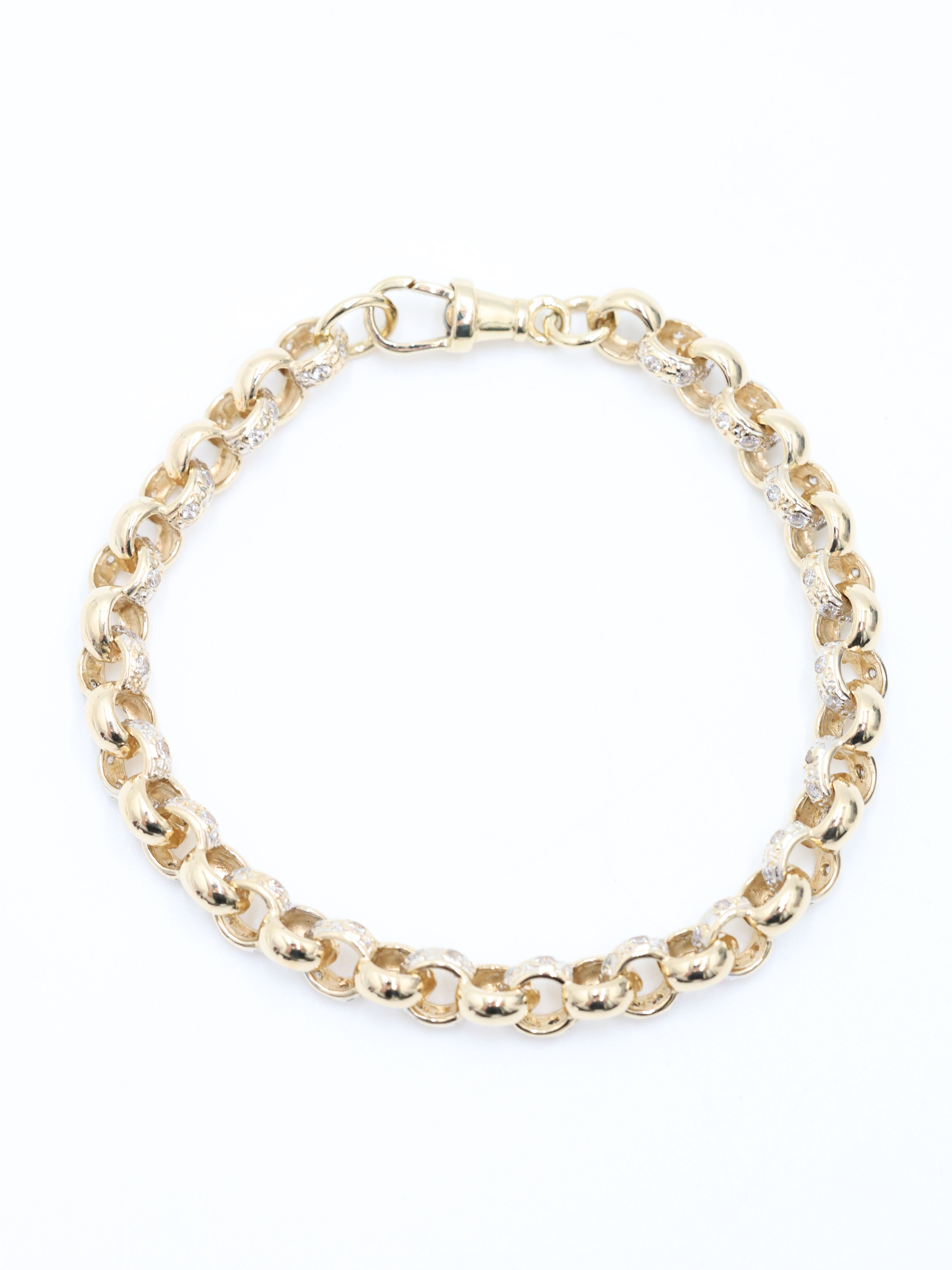 9ct Yellow Gold CZ Belcher Link Bracelet 7.5"