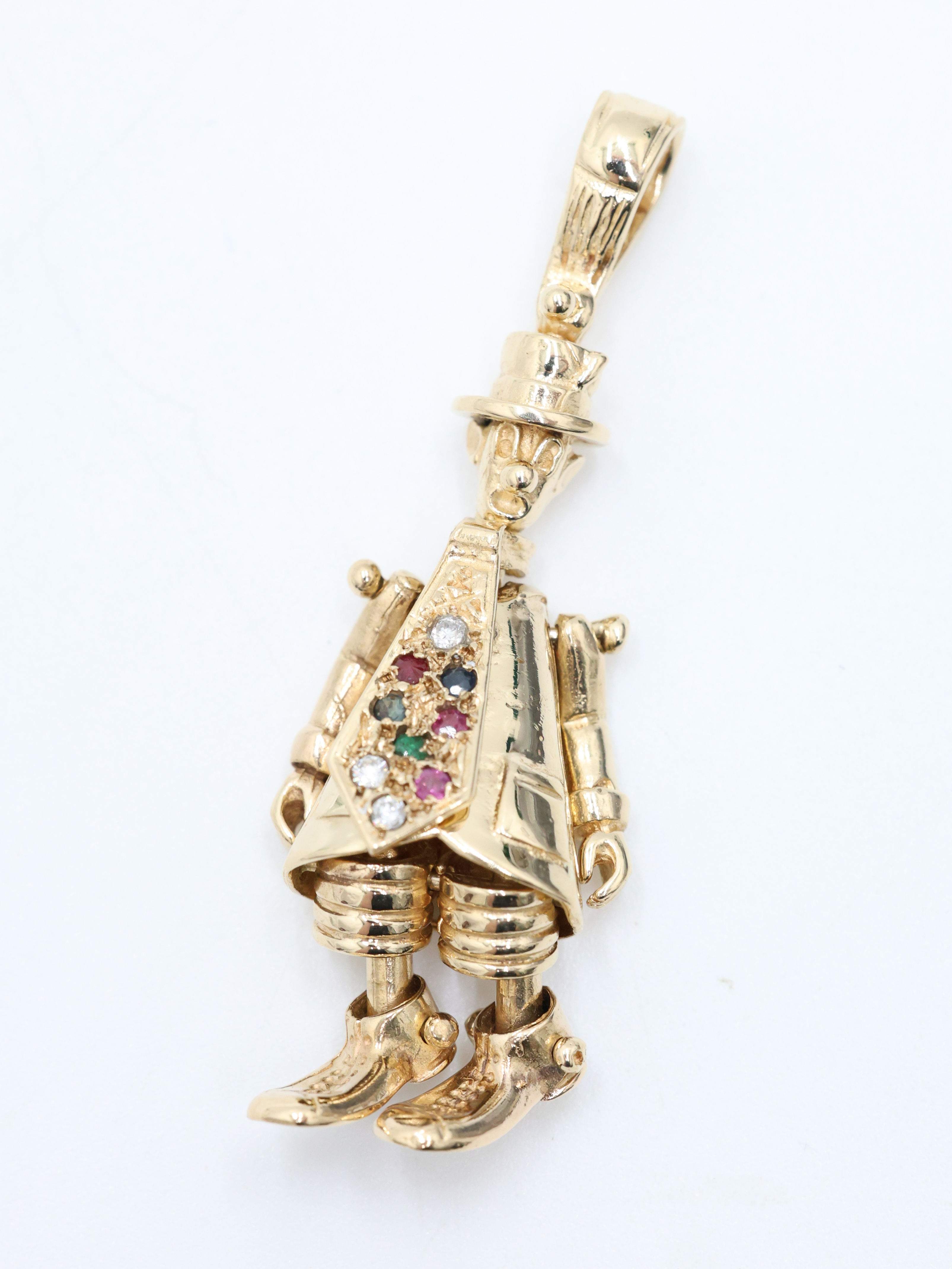 9ct Yellow Gold Gemstone Moveable Clown Pendant