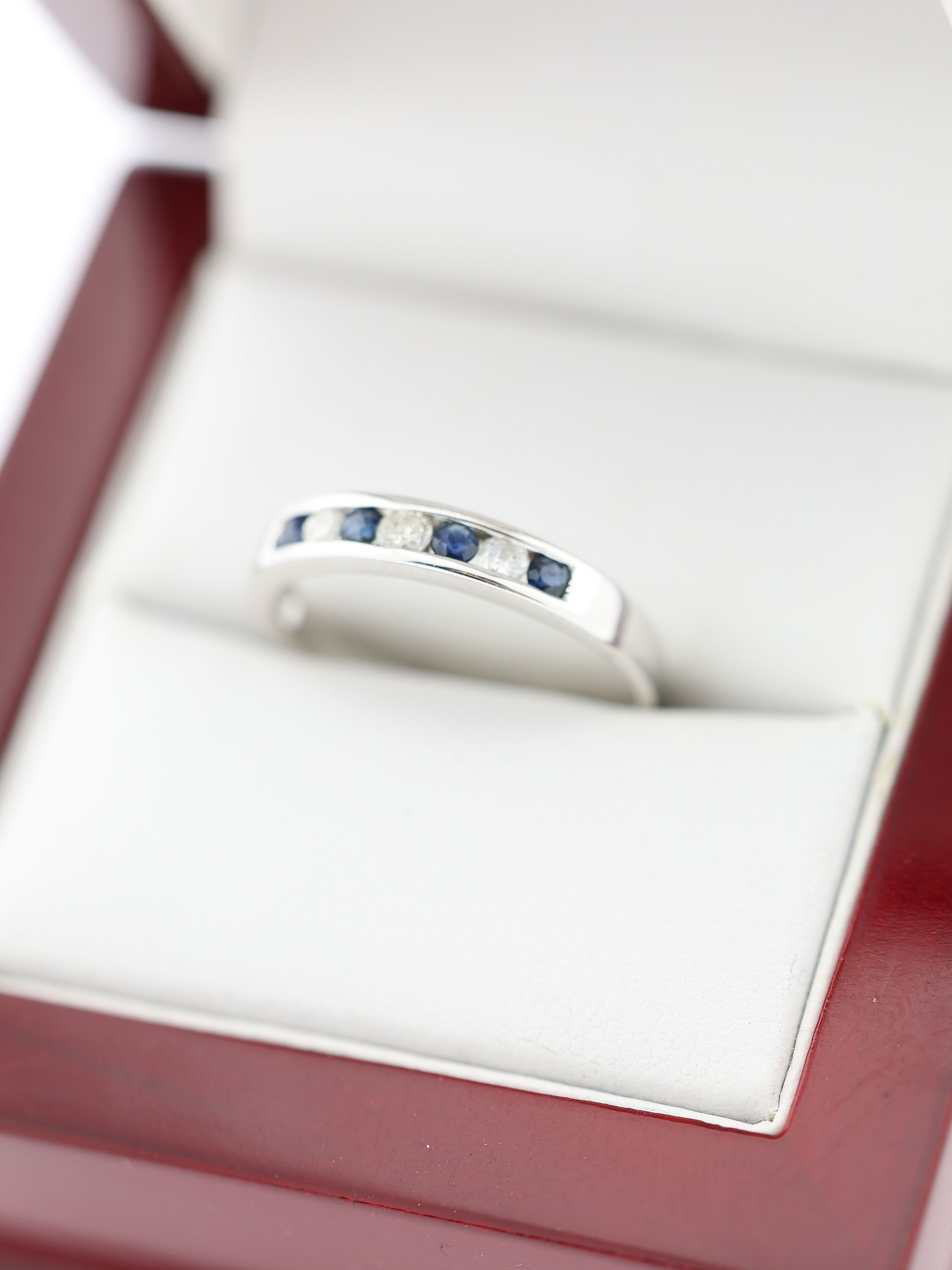 9ct White Gold Blue Topaz & Diamond Half Eternity Ring