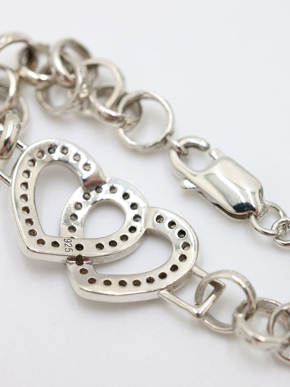 Thumbnail: Sterling Silver 925 Kids/Childs CZ Heart Belcher Link Bracelet 6"