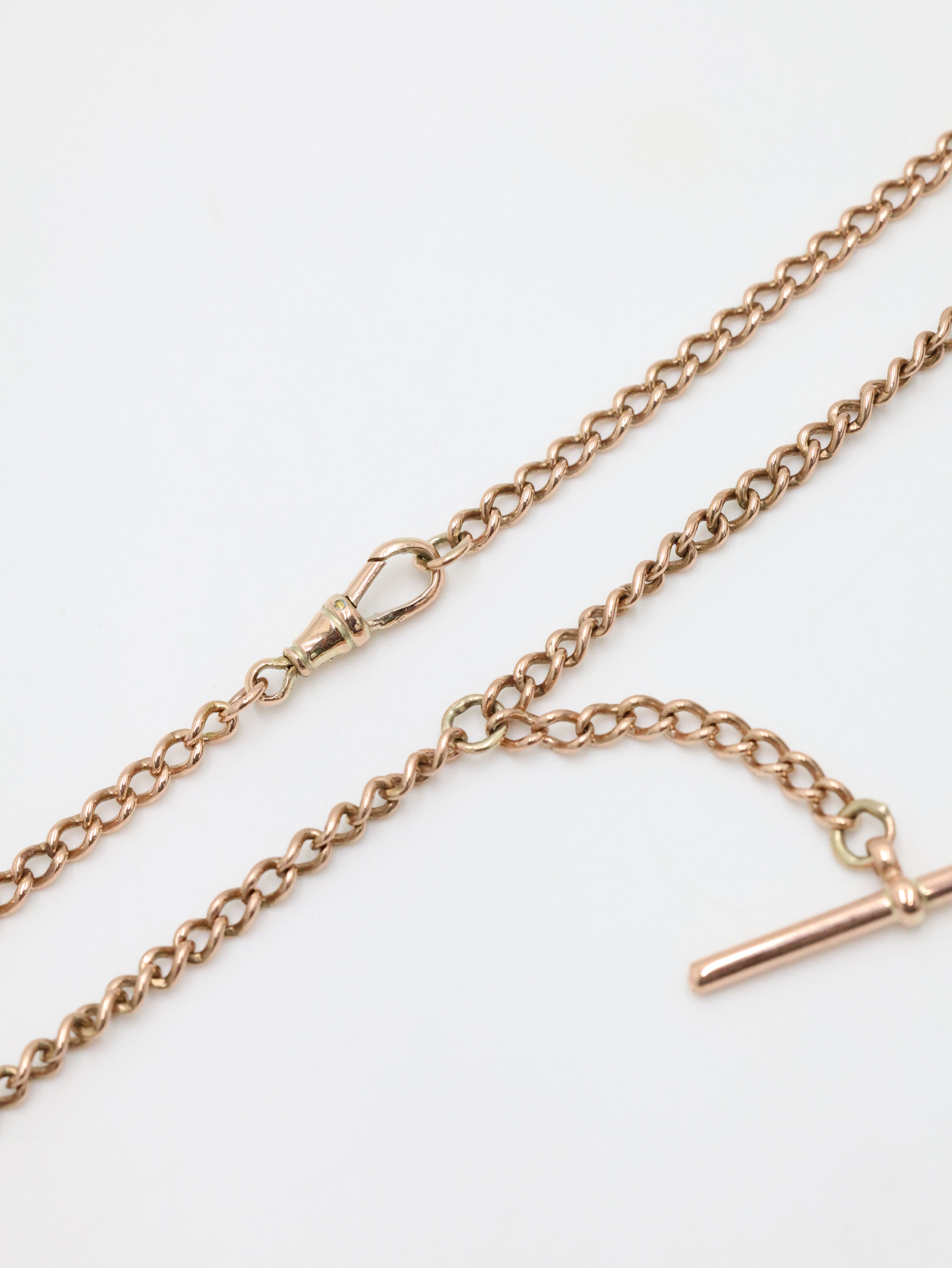 9ct Rose Gold Key Fob Chain, T-Bar with Albert Clasp 20 Inch