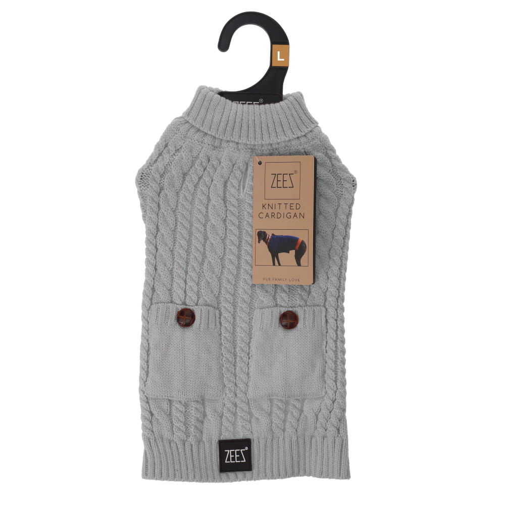 Dog coat Cable knitted Sweater grey/pink ZEEZ