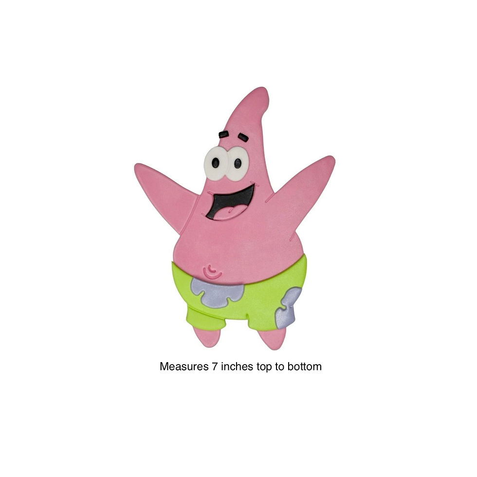 Edible Patrick Star cake topper made from fondant, stand-alone cartoon character figure measuring 7 inches top to bottom