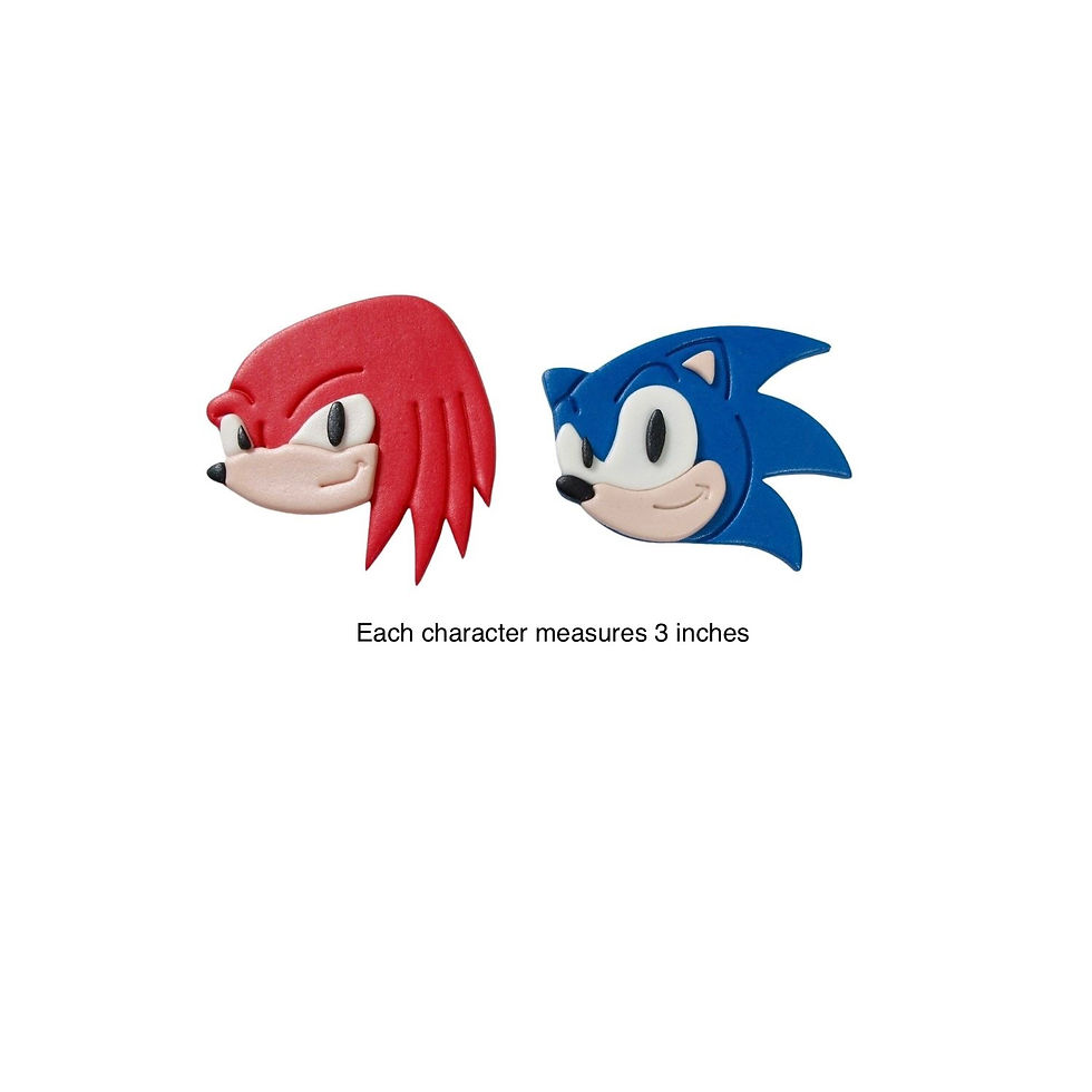 Edible Sonic and Knuckles cake toppers handmade from fondant, gaming character cupcake decorations measuring 3 inches