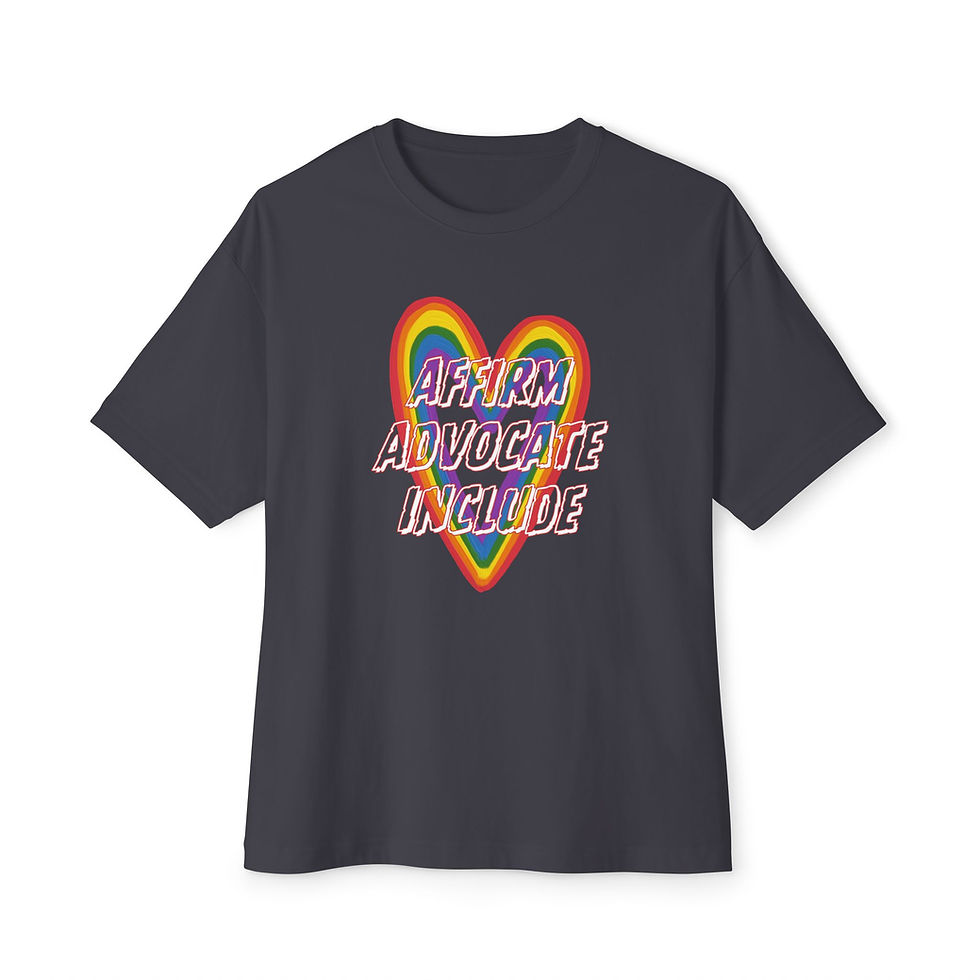 Thumbnail: Affirm, Advocate, Include Rainbow Heart Oversized Tee