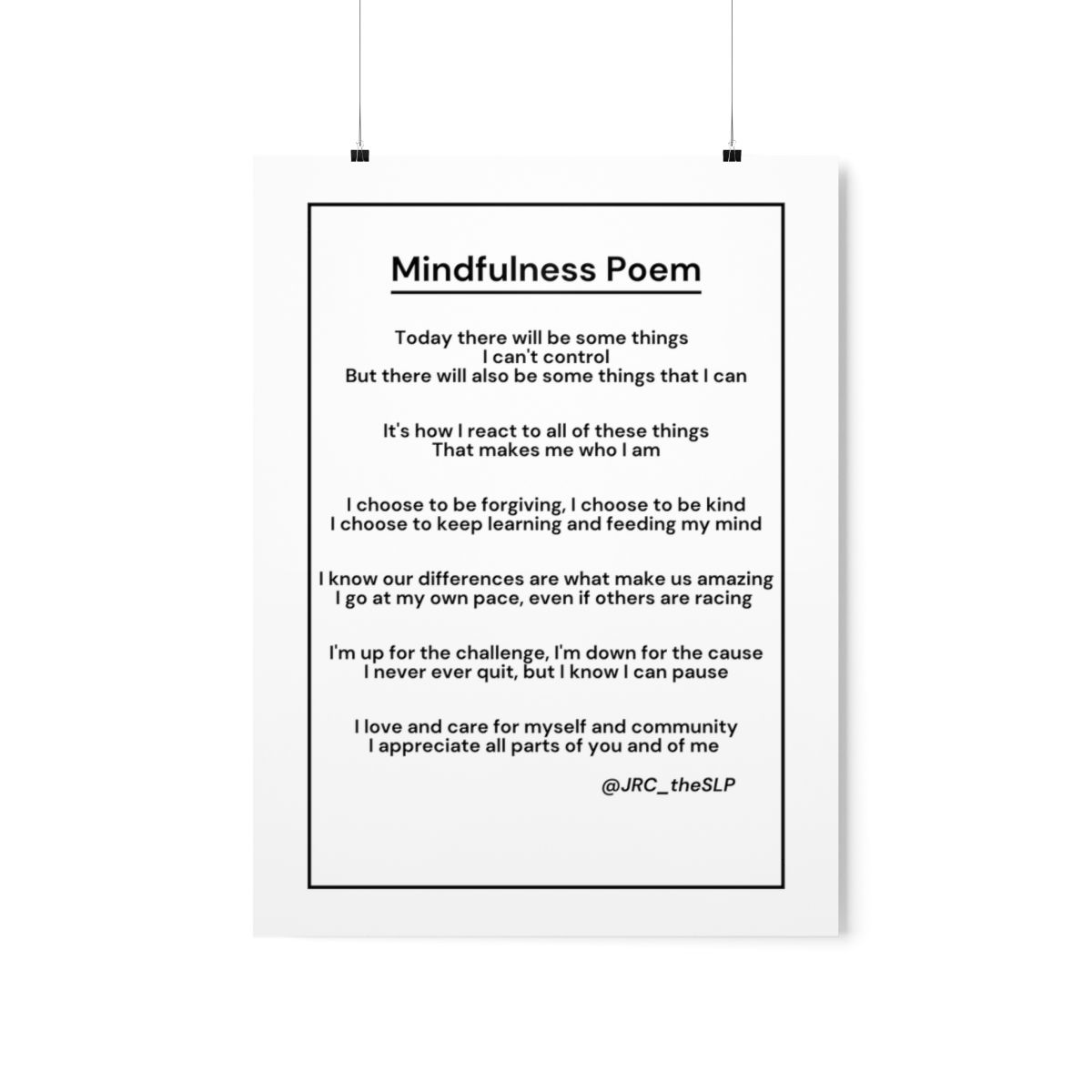 Mindfulness Poem Minimalist Black and White Premium Matte Vertical Poster