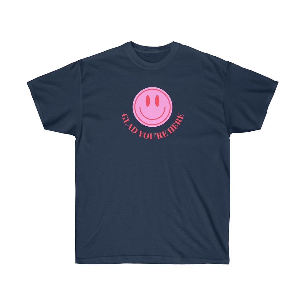 Thumbnail: Pink Smiley Face Glad You're Here Unisex Ultra Cotton Tee