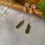 Thumbnail: 18K Yellow Gold Leaf Dangling Ear Studs with Green Cabochons