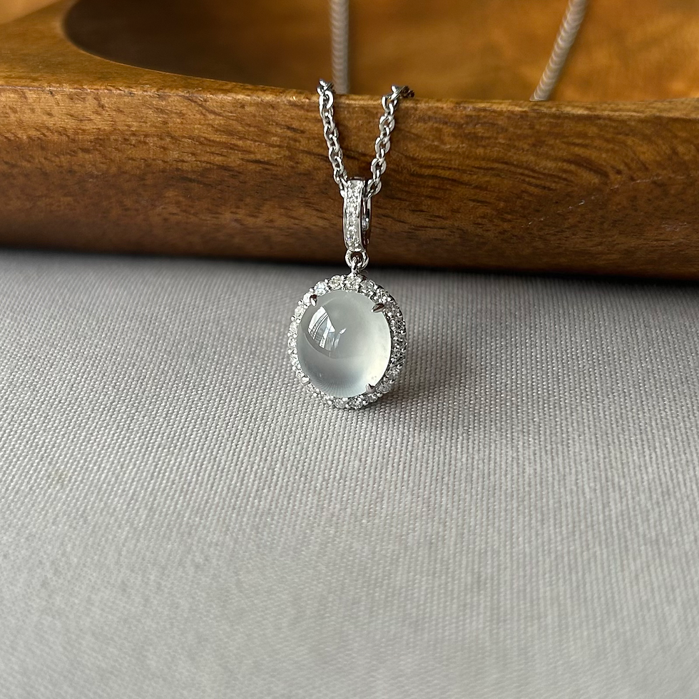 Sparking White Cabochon and Diamonds Pendant in 18K White Gold