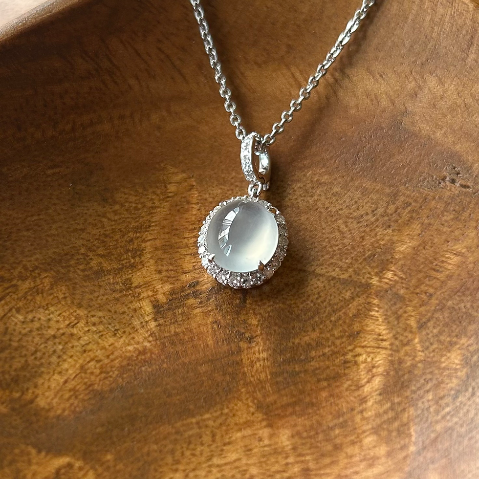 Thumbnail: Sparking White Cabochon and Diamonds Pendant in 18K White Gold