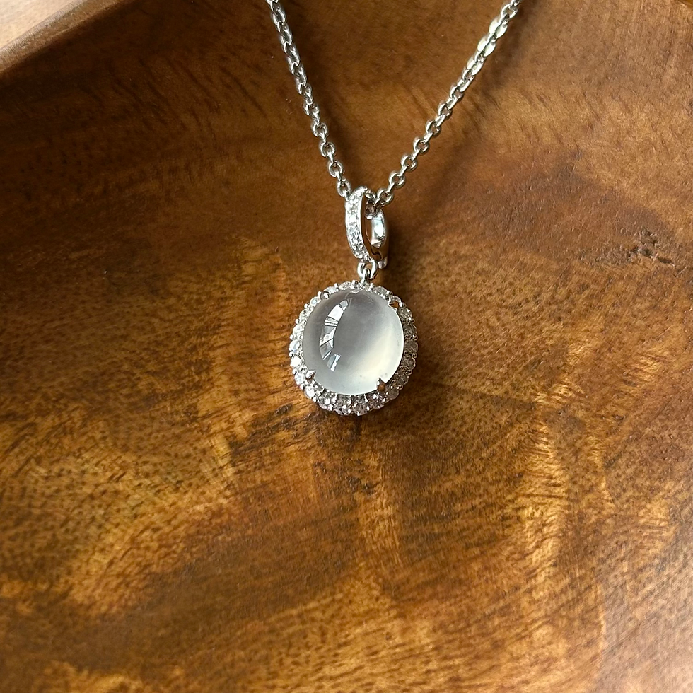 Thumbnail: Sparking White Cabochon and Diamonds Pendant in 18K White Gold