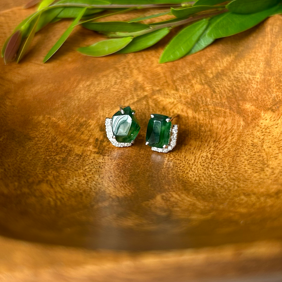 Thumbnail: Forest Green Piaohua Faceted-cut Ear Studs in 18K White Gold and Diamonds