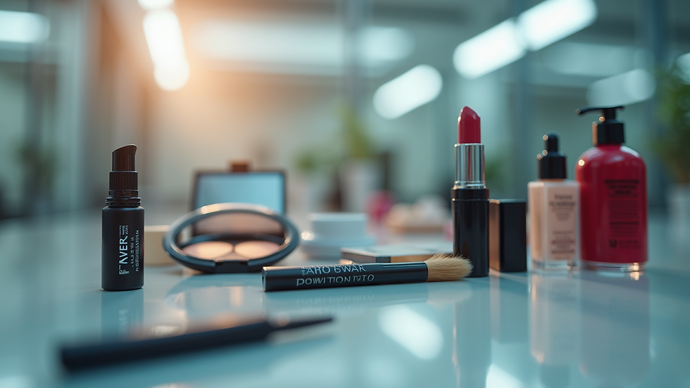 Vista cercana de una selección de cosméticos profesionales en un mostrador