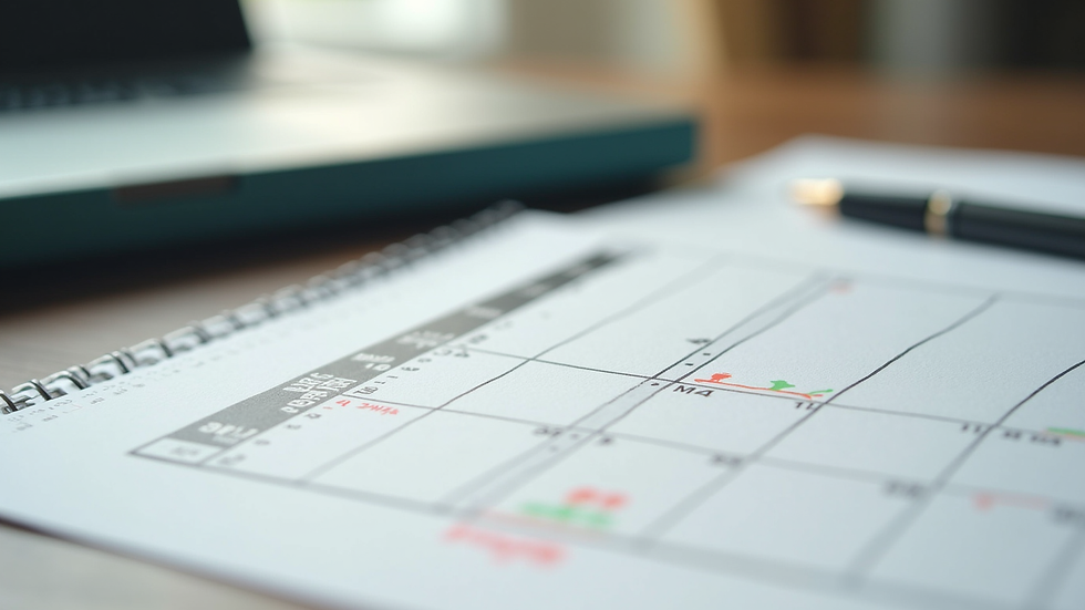Close-up view of a calendar and a pen on a desk, symbolizing planning and organization