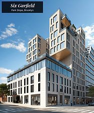 Six Garfield, a modern condominium building in Park Slope, Brooklyn. Exclusively represented by ONE Realty Global.
