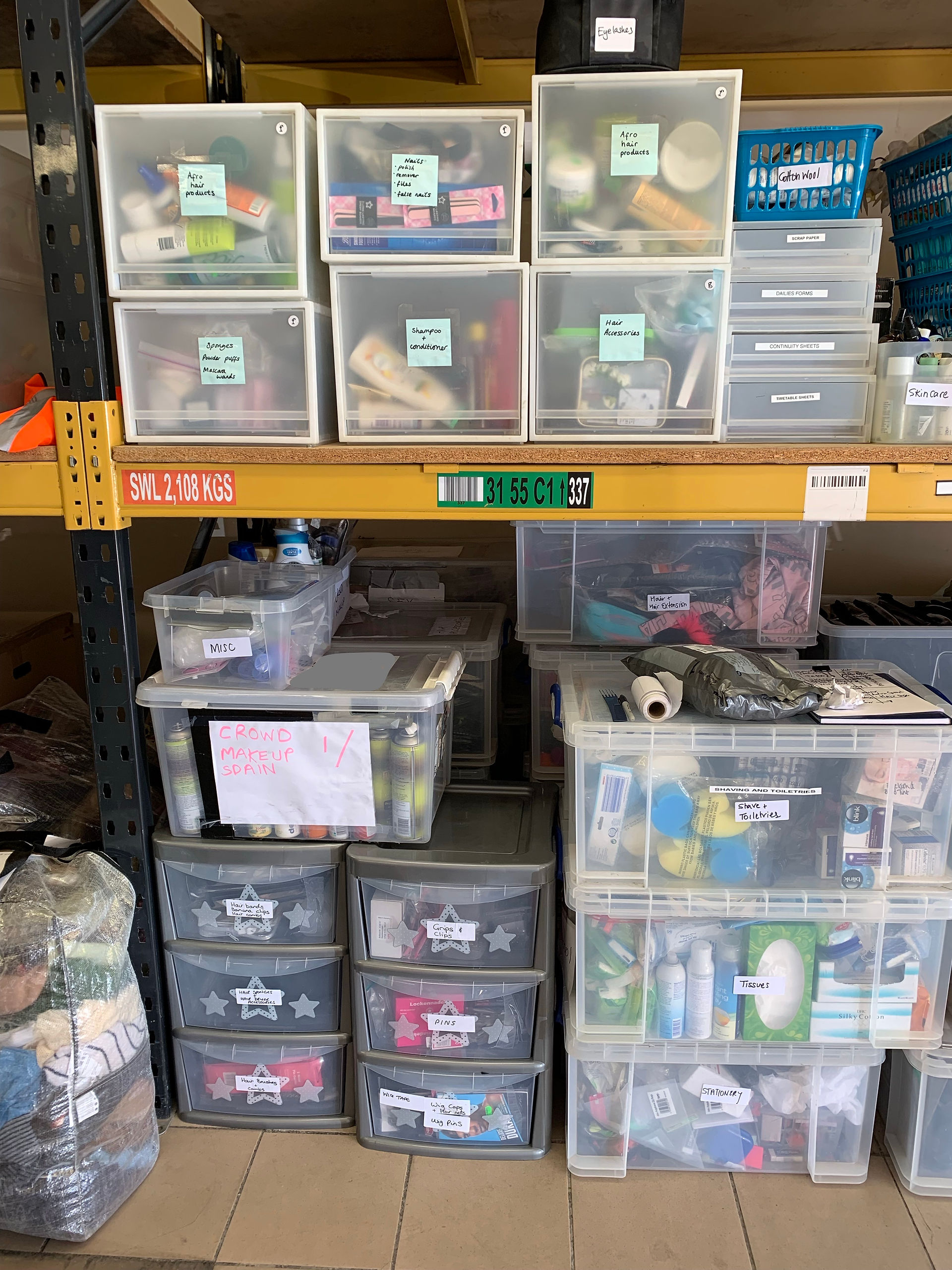 makeup packed neatly in boxes