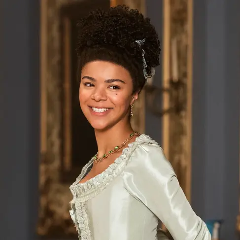 Period hairstyle on India Amerteifio playing young Queen Charlotte