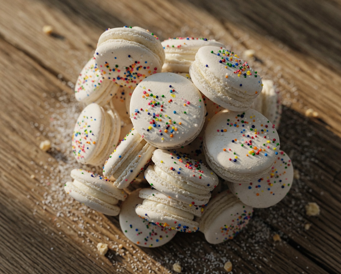 French macarons decorating an event cake