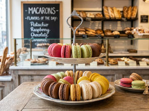 iconic French pastries in a delightful bakery setting