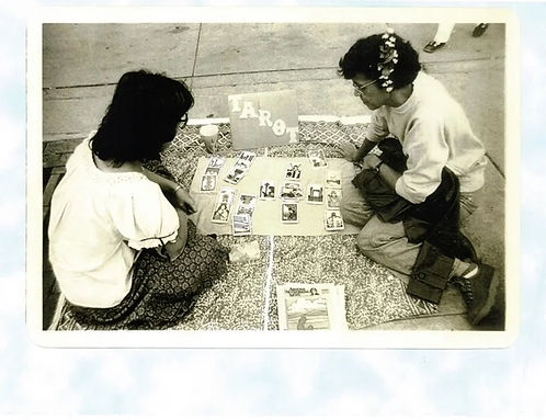 Katta (on left) giving Tarot readings at the Fourth Avenue Street Fair in about 1984