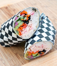 Smoked salmon and crab with nori flakes, drizzled with wasabi mayo