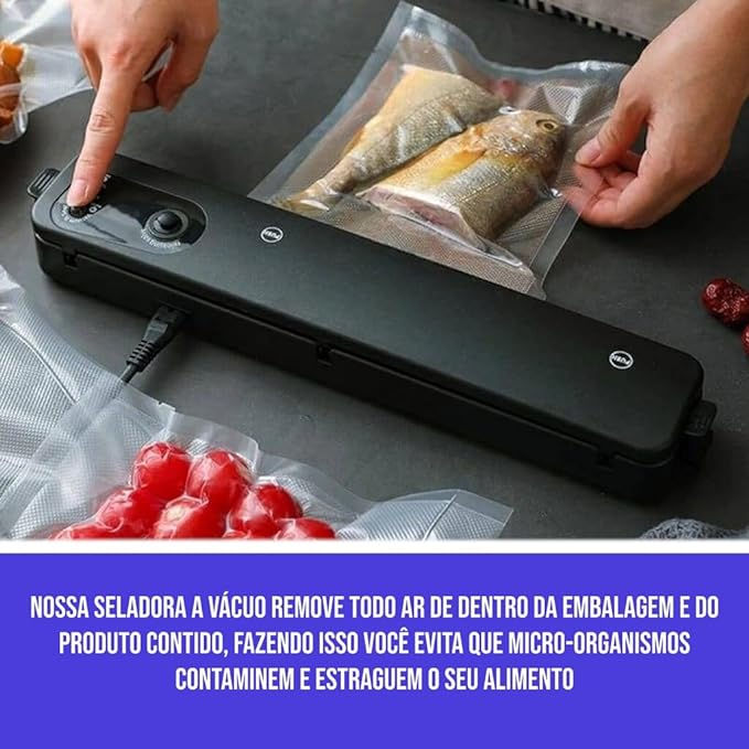Miniatura: Seladora à Vácuo de Alimentos Doméstica Bi Volt Hermética C/ 10 Sacos