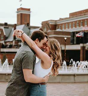 A happy couple hugging