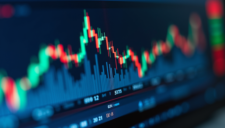 Close-up view of a digital screen showing fluctuating cryptocurrency prices