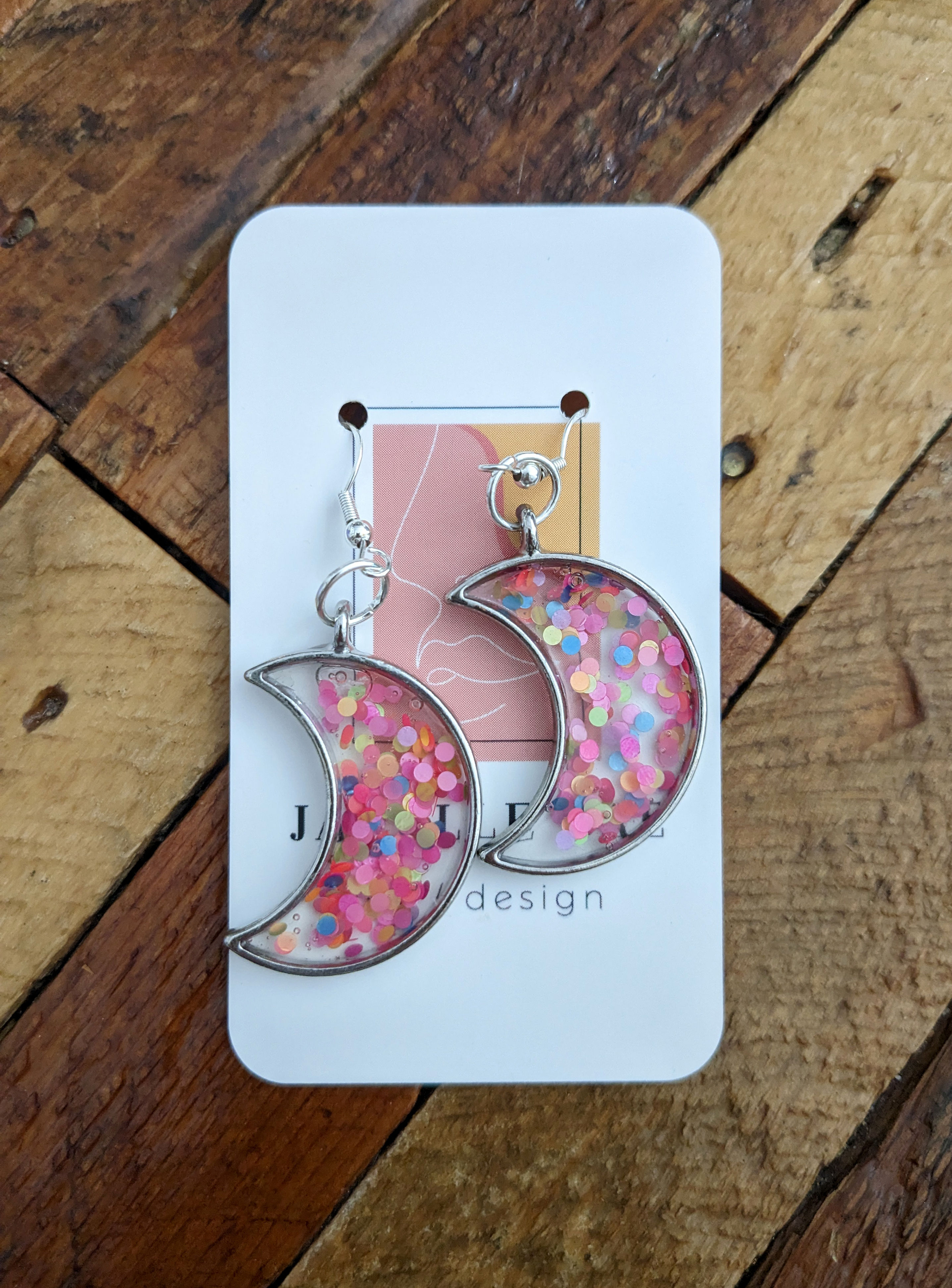 Pendientes Luna de Resina Rosa