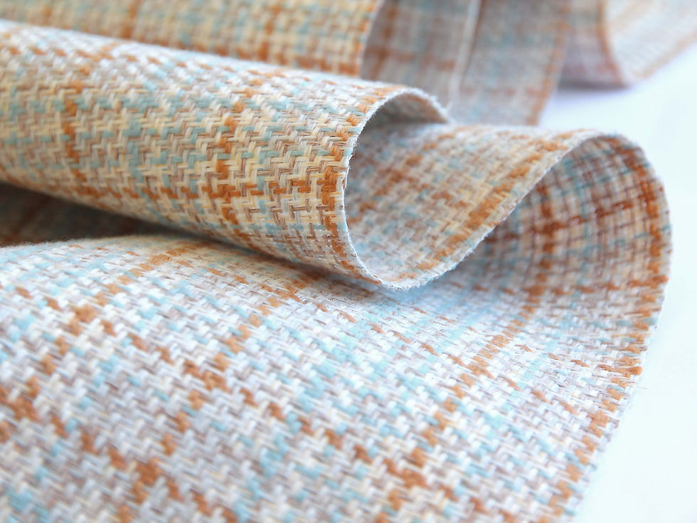 Thumbnail: Upholstery plaid fabric in ivory, rust and aqua blue plaid
