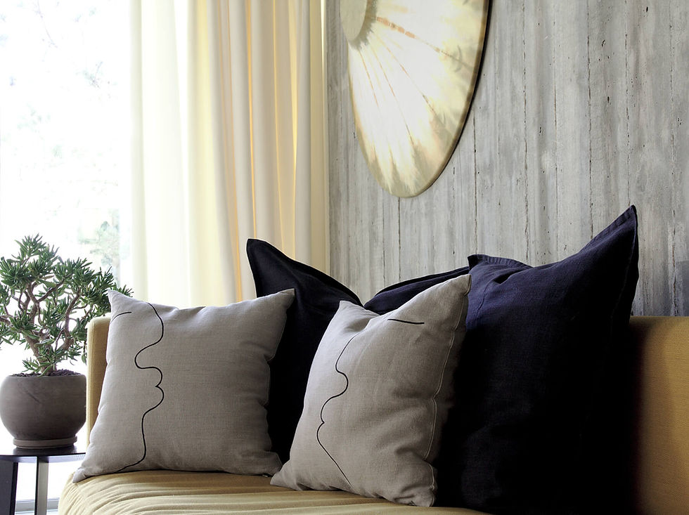 Linen cushions in modern Scandinavian style living room