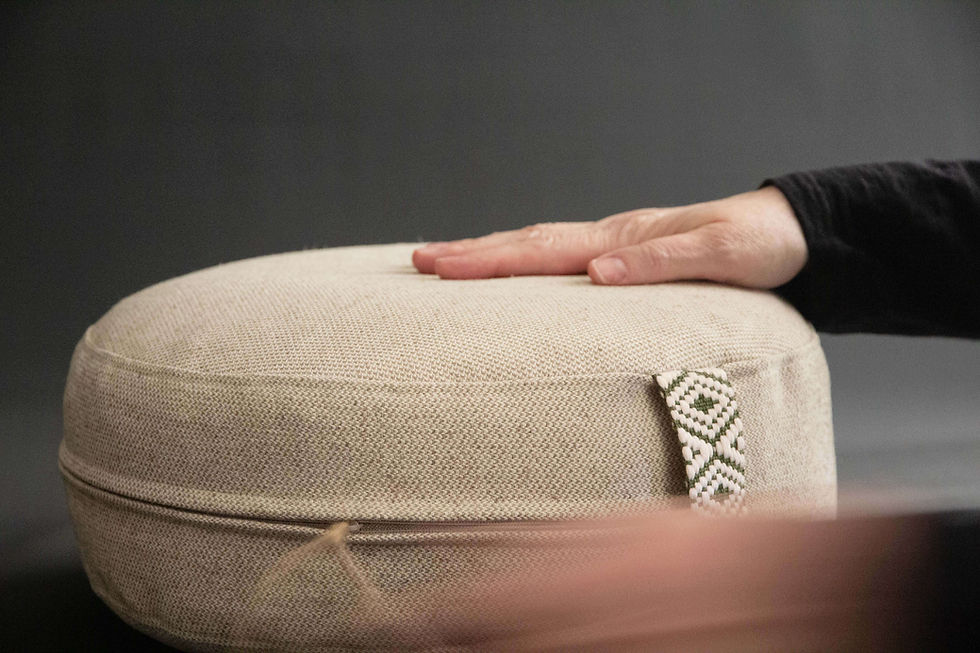 Thumbnail: japanese round zafu meditation pillow with buckwheat filling with oatmeal color hemp blend cover, with zipper and liner