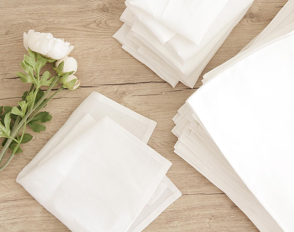 Thumbnail: White linen napkins for formal dining table setting
