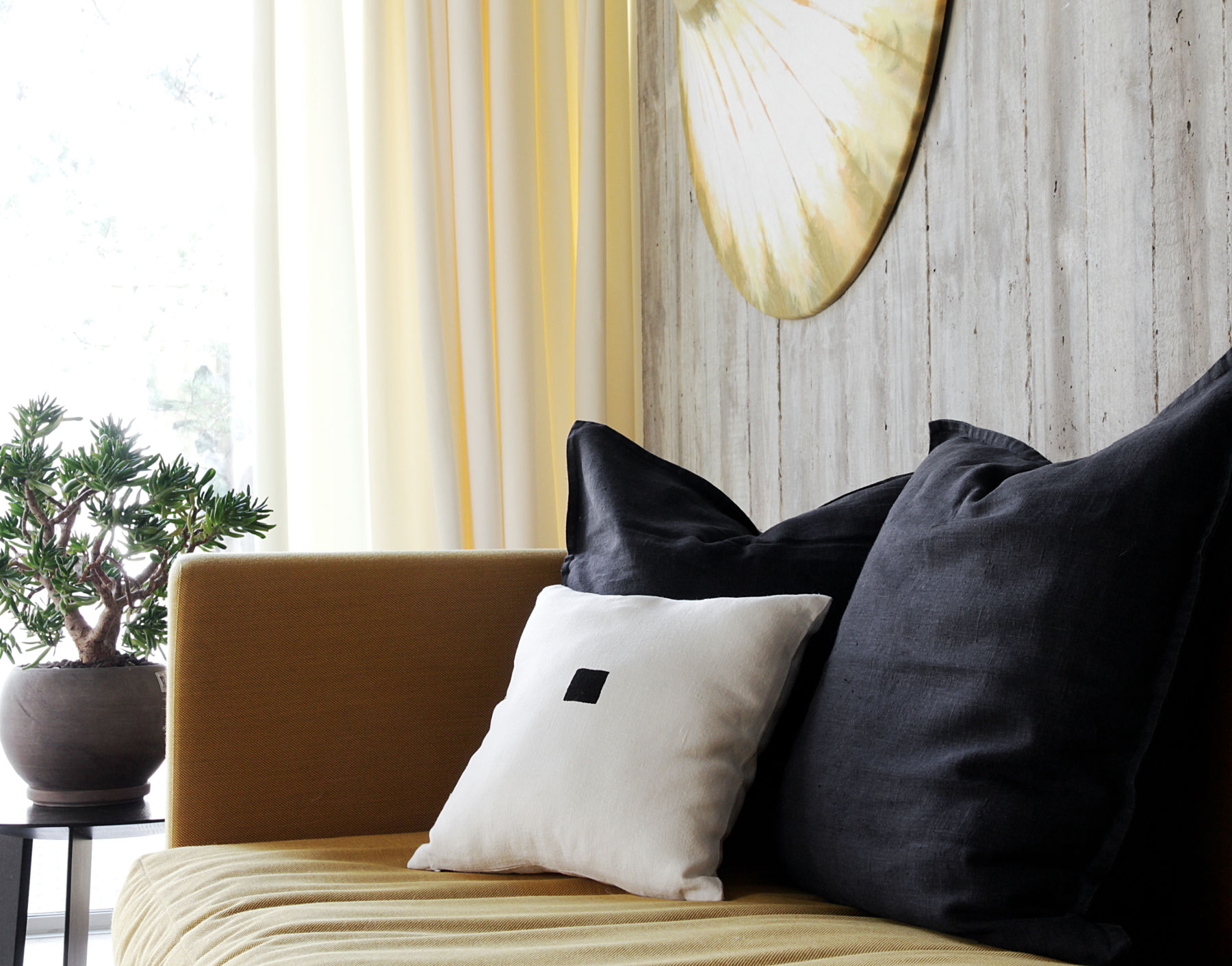 black and white japandi style linen pillow cover