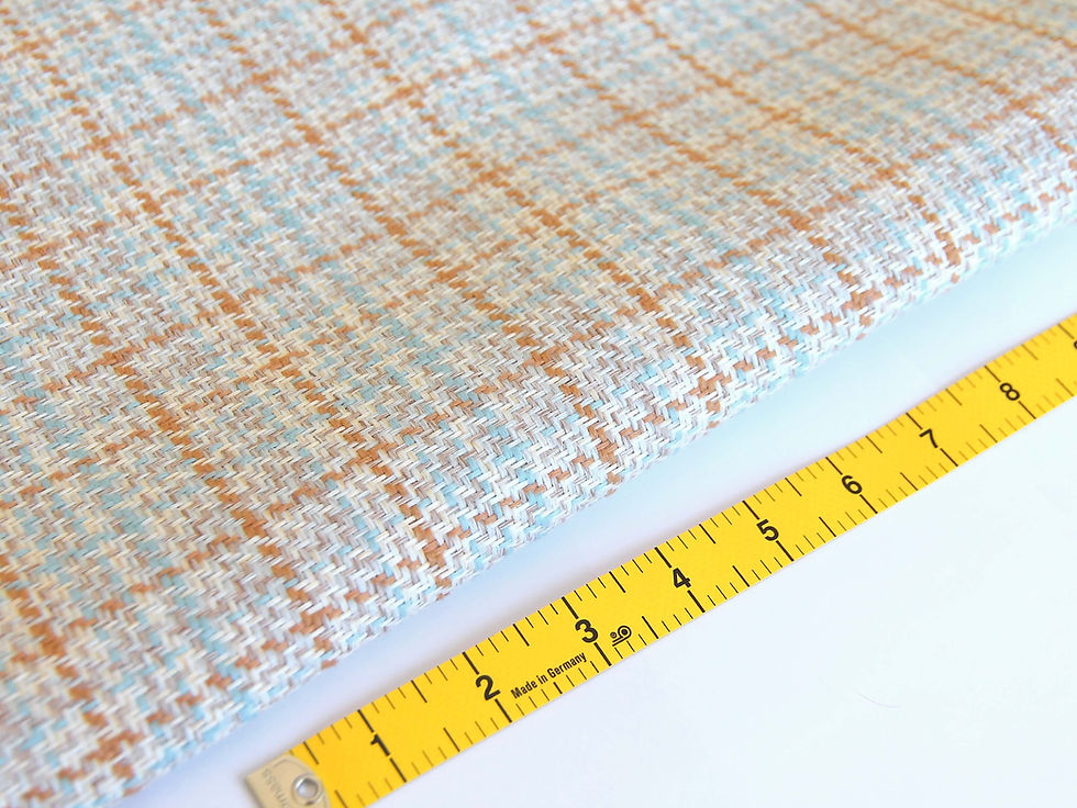 Thumbnail: Upholstery plaid fabric in cream, rust and light blue
