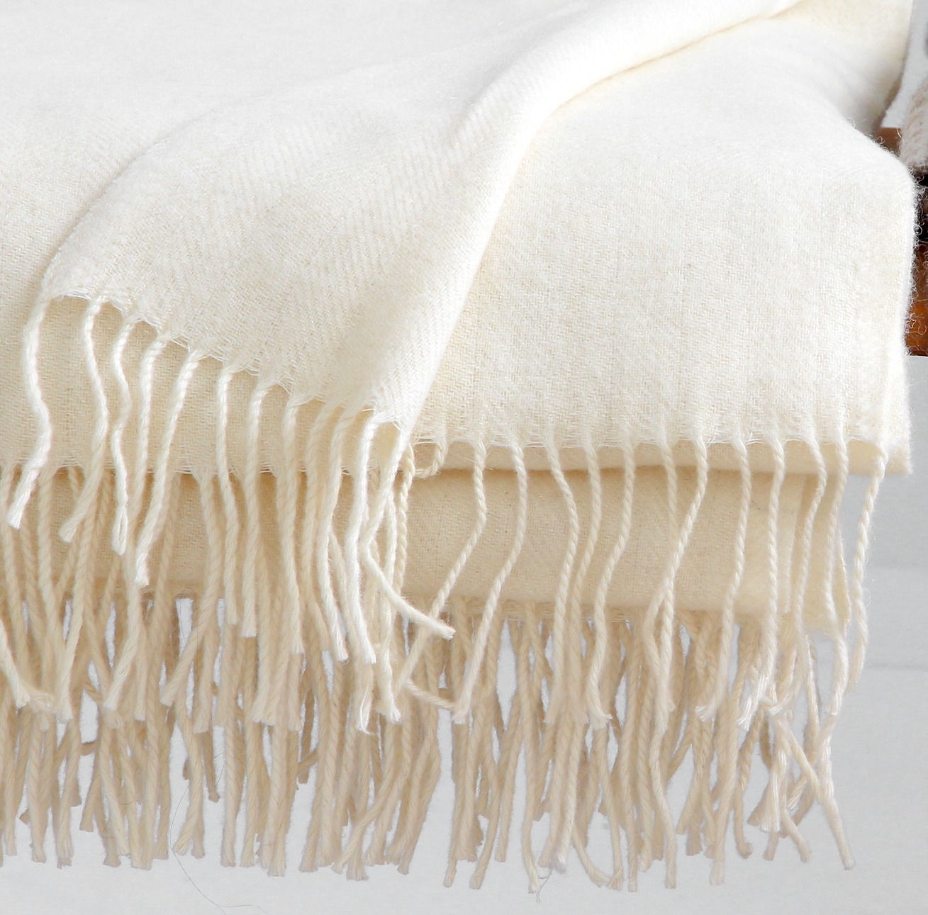 Cream white merino wool throw blanket