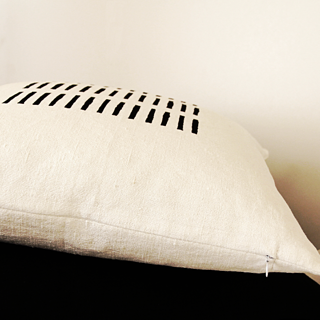 Black and white linen pillow cover with invisible zipper