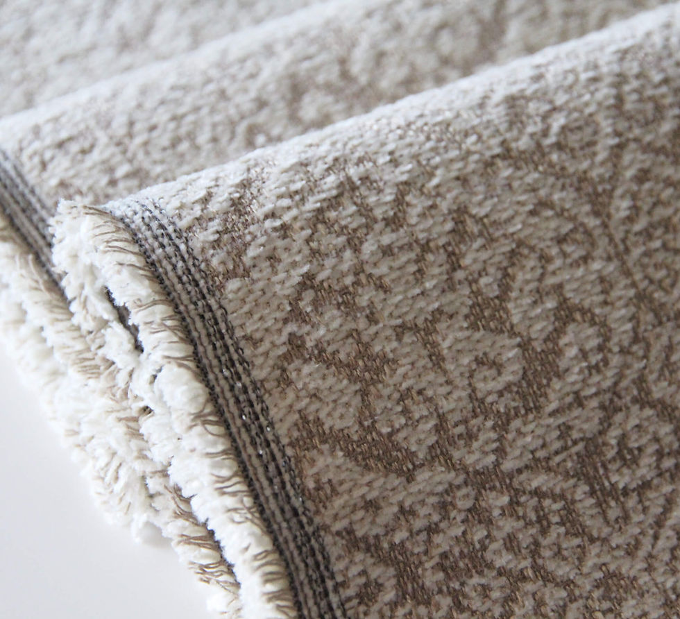 Thumbnail: contemporary linen blend decor upholstery fabric in beige and cream damask jacquard