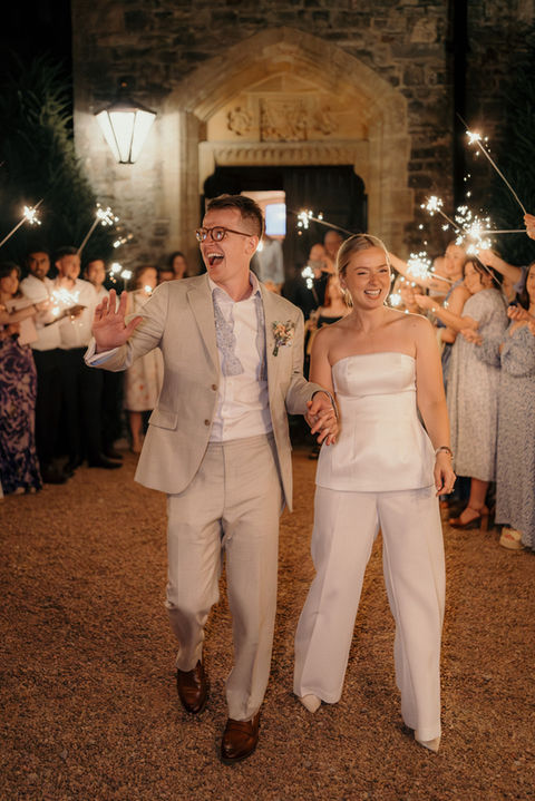 Bride and Groom - sparklers at Huntsham Court Wedding