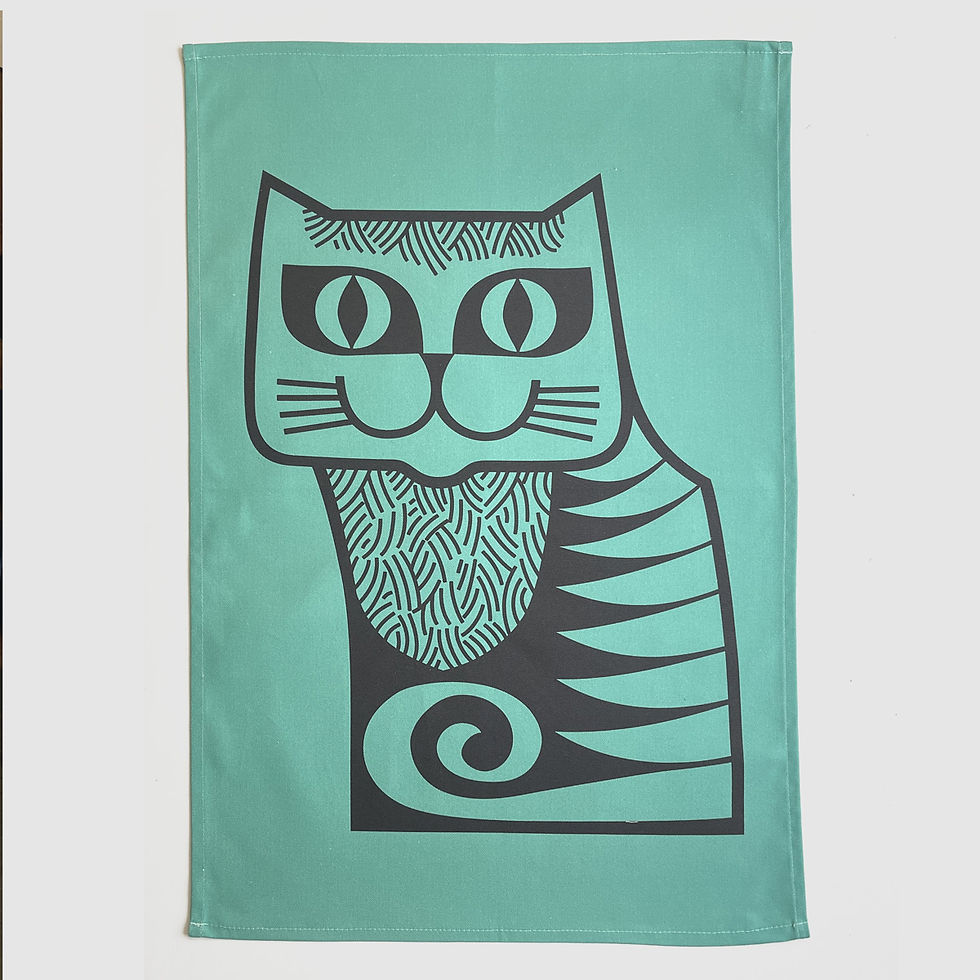 Thumbnail: Magpie X Hornsea Cat Tea Towel - Teal