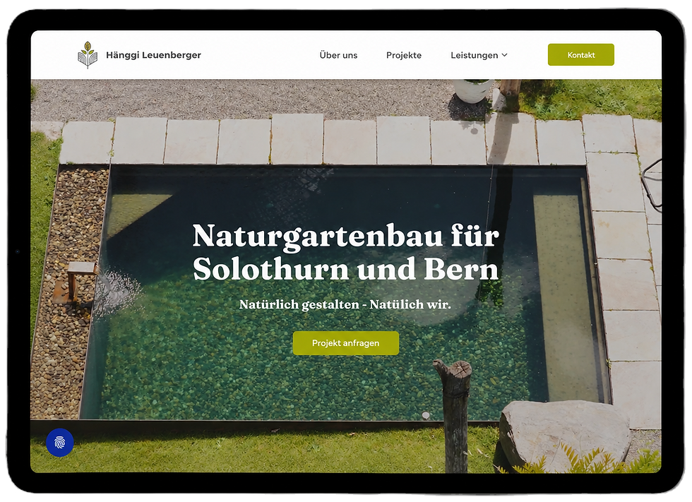 Responsive Website von Hänggi & Leuenberger Naturgarten & Landschaftsbau auf einem Tablet
