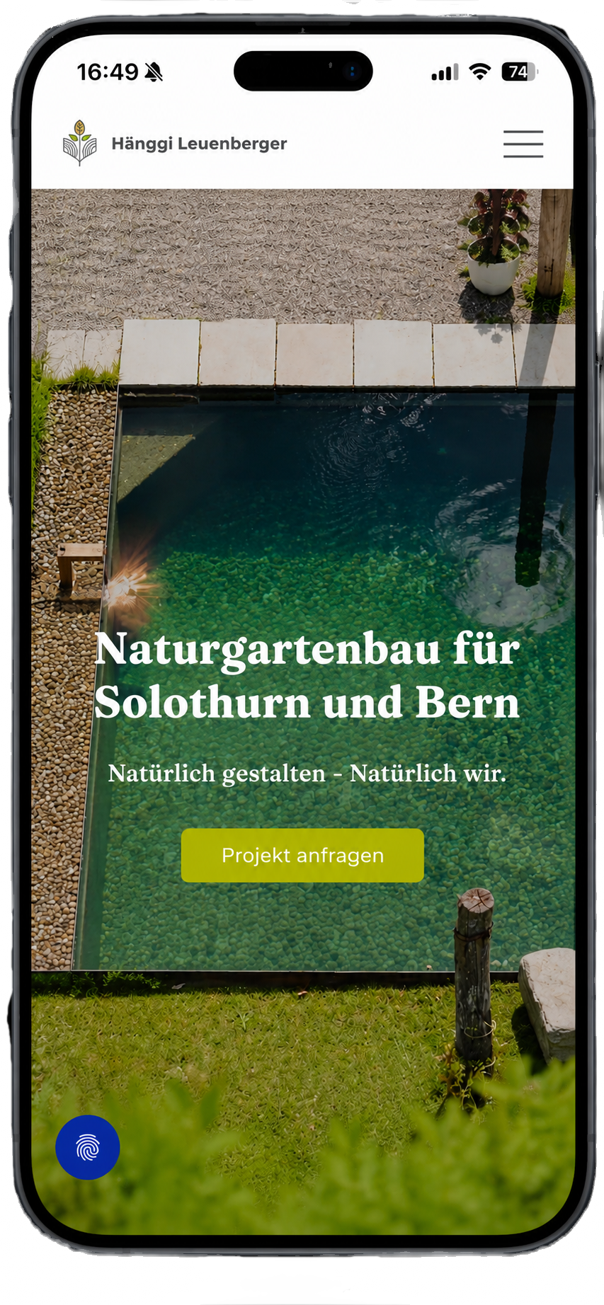 Mobile Website von Hänggi & Leuenberger Naturgarten & Landschaftsbau auf einem Smartphone