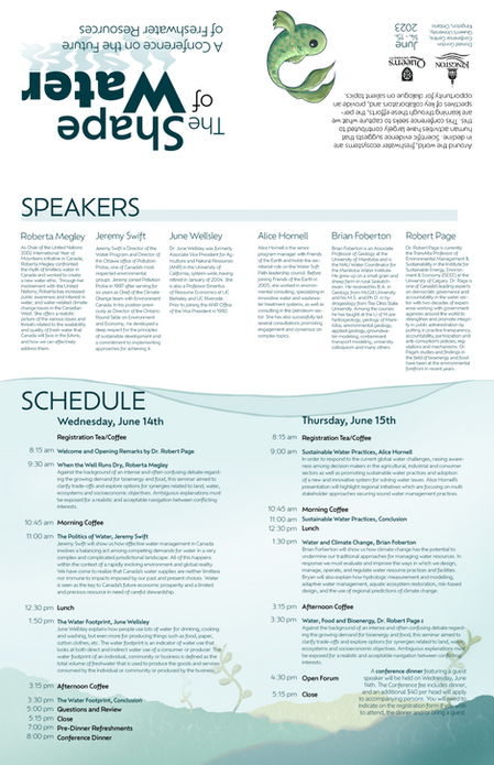 The back of the fresh water conference that tells all important information.