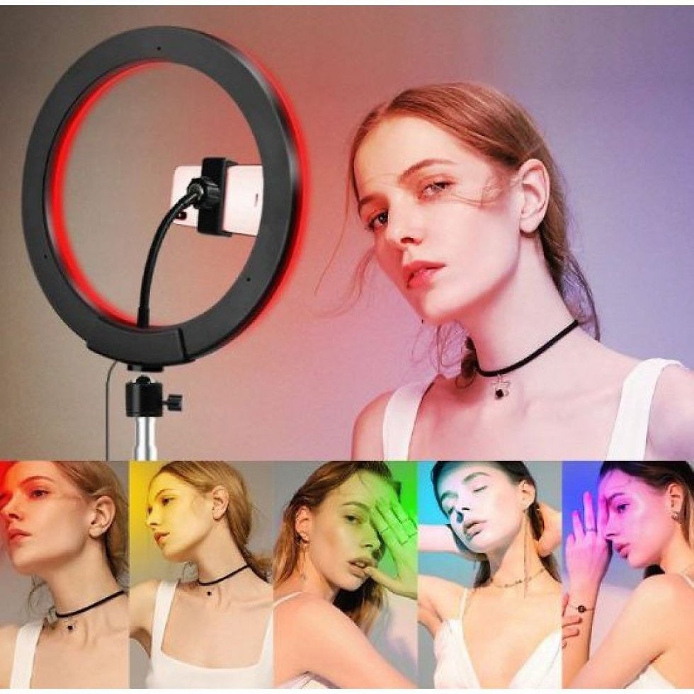 Thumbnail: RGB Light 18in Selfie Ring Light with 76in Tripod Stand & 3 Cell Phone Holder