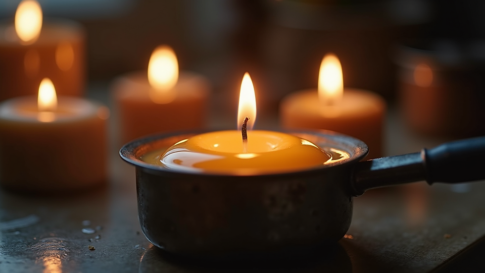 Close-up view of a double boiler melting candle wax