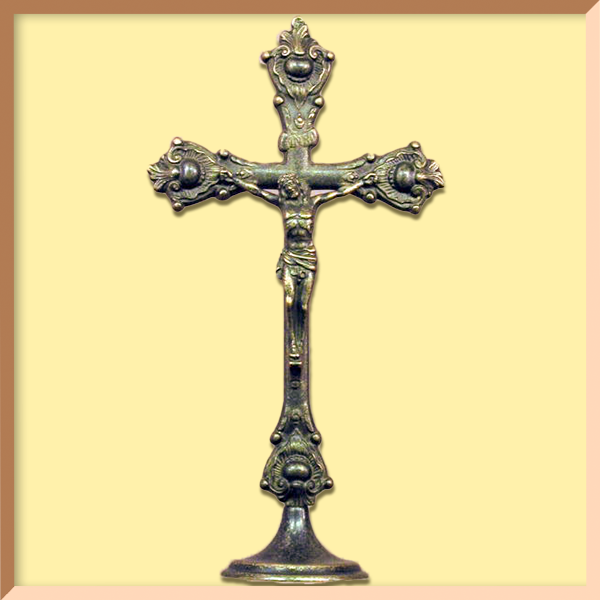 14" Antiqued Brass Standing Crucifix