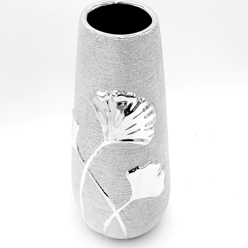 Miniature : Vase en céramique argent feuille de ginkgo 