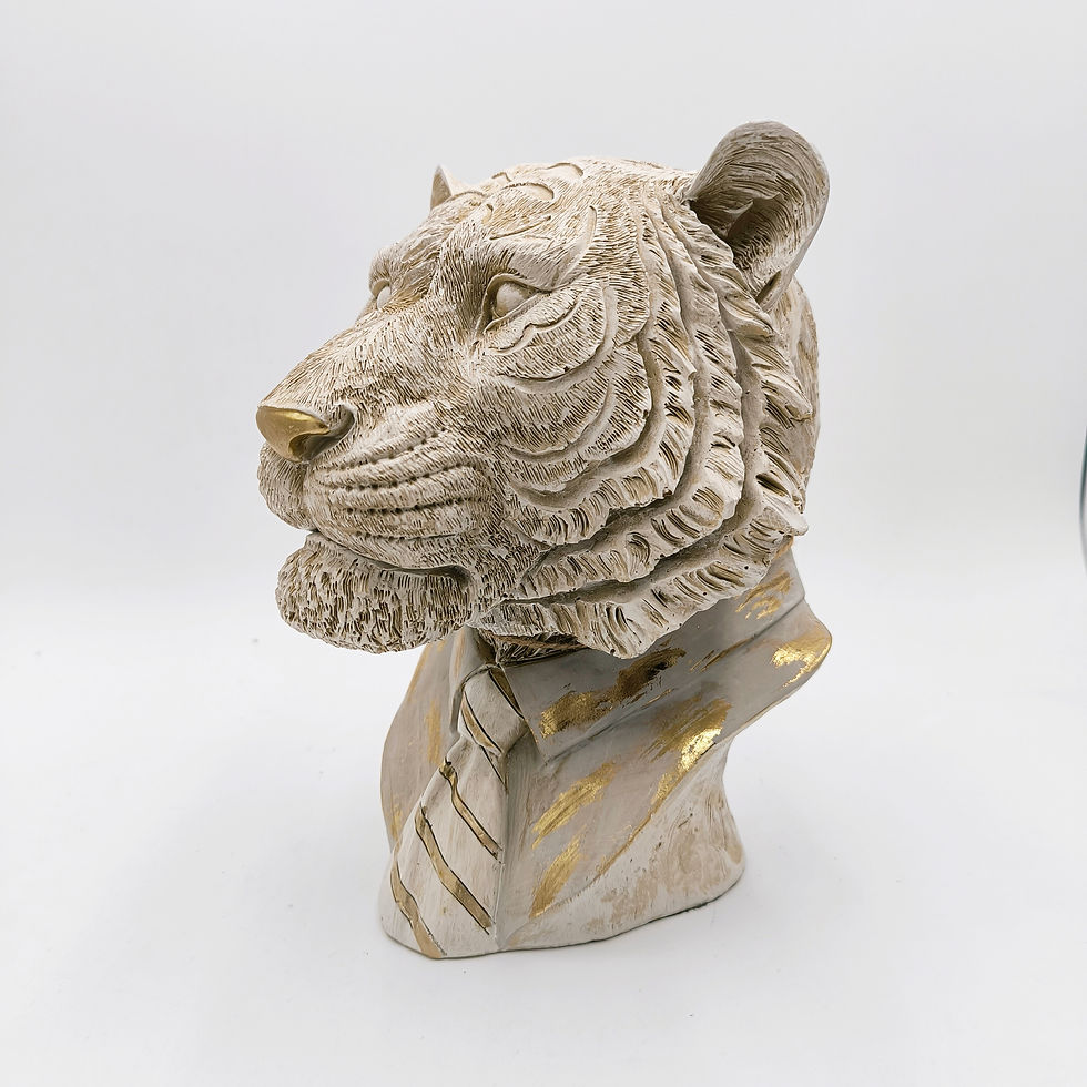 Miniature : Sculpture buste de tigre en costume cravate. 
