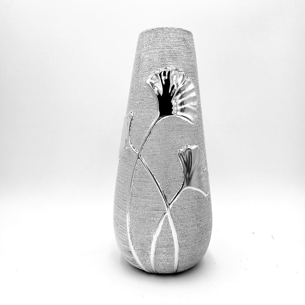 Miniature : Vase en céramique argent feuille de ginkgo 