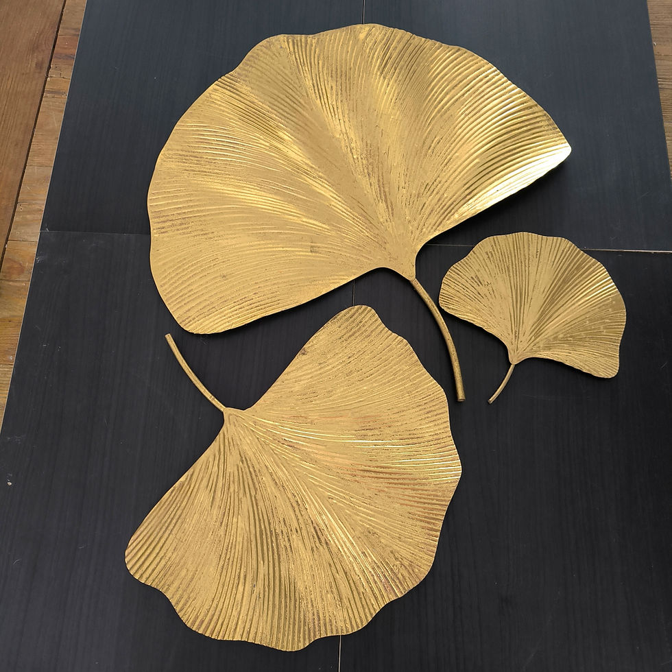 Ensemble de 3 panneaux muraux, feuilles de gingko en métal doré dorées